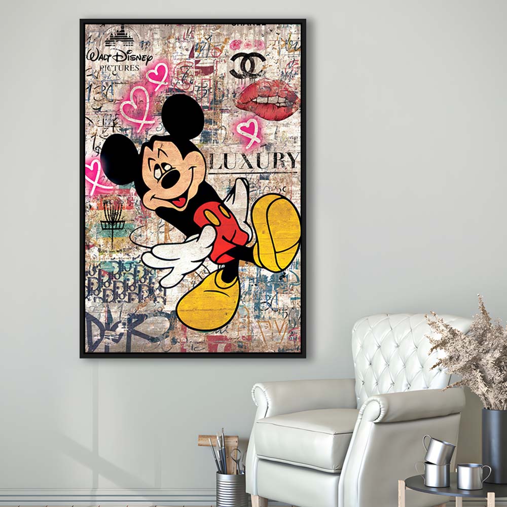 Fall In Love, Colorful Graffiti Painting Art, Framed Canvas Print, Floating Frame, Luxury Wall Art Decor