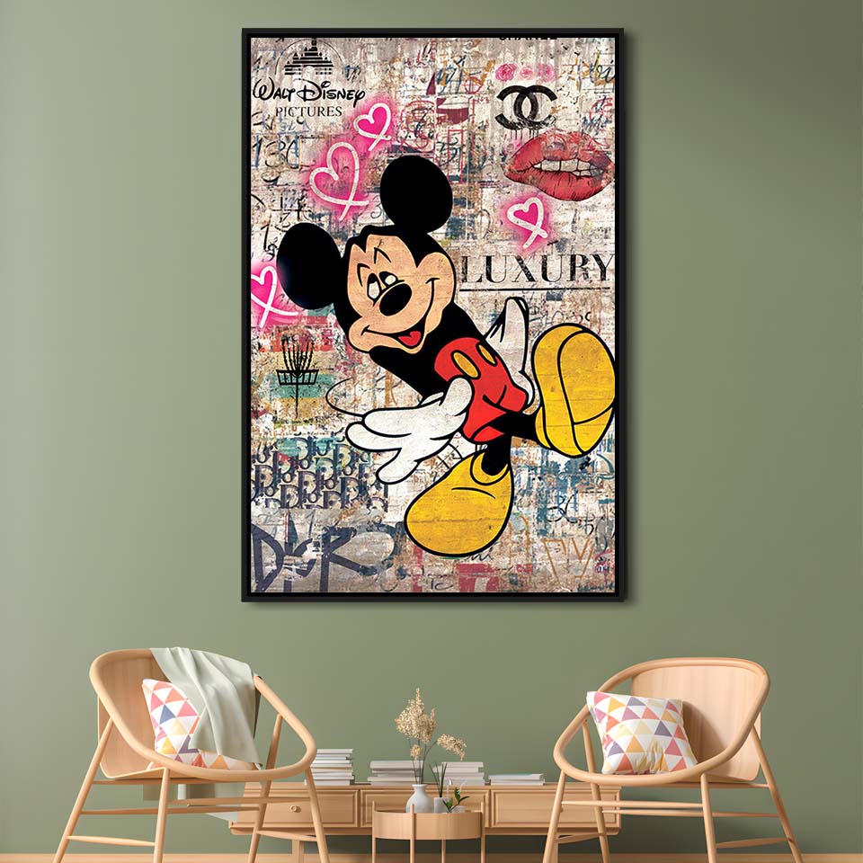 Fall In Love, Colorful Graffiti Painting Art, Framed Canvas Print, Floating Frame, Luxury Wall Art Decor