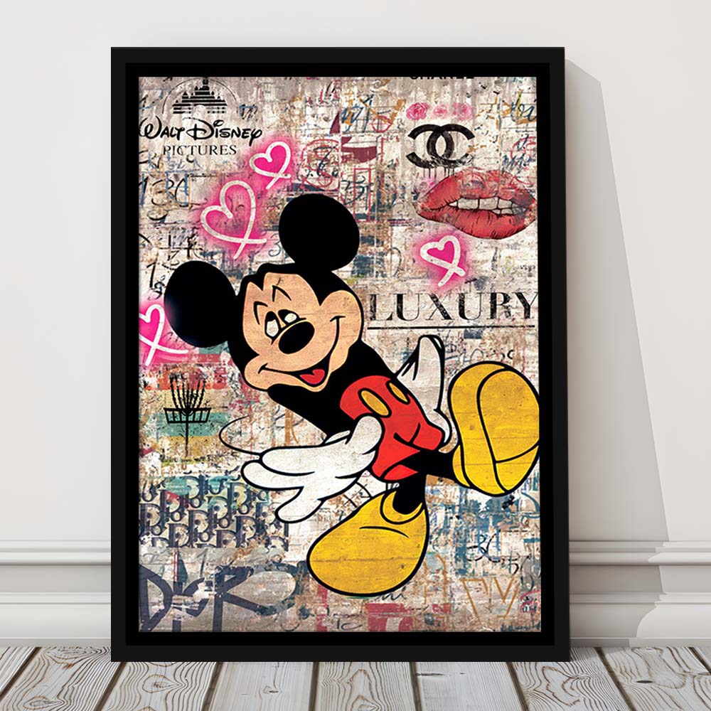 Fall In Love, Colorful Graffiti Painting Art, Framed Canvas Print, Floating Frame, Luxury Wall Art Decor