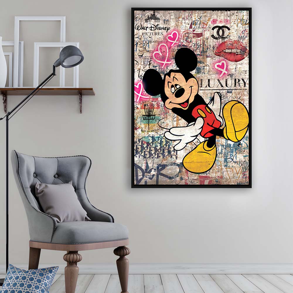 Fall In Love, Colorful Graffiti Painting Art, Framed Canvas Print, Floating Frame, Luxury Wall Art Decor