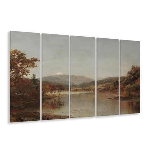Fall Landscape Oil Painting Vintage Farmhouse Autumn 5 Panels Canvas Print Wall Art, Landscape Fall Wall Decor Rustic Art