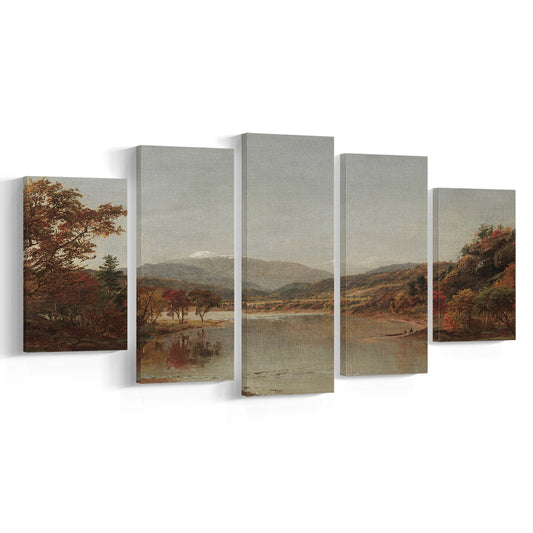 Fall Landscape Oil Painting Vintage Farmhouse Autumn Mixed Canvas Print Wall Art, Landscape Fall Wall Decor Rustic Art