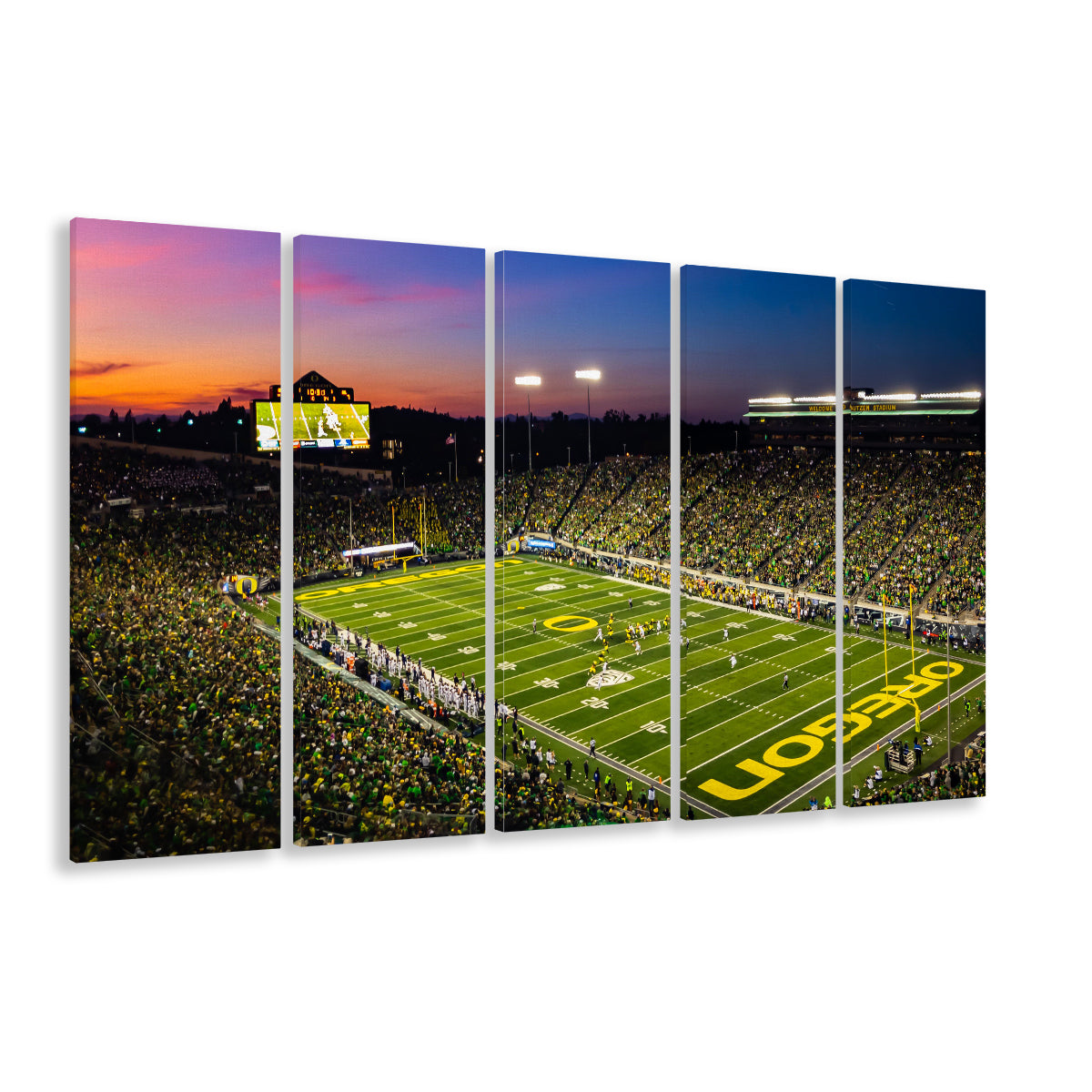 Fall Nights at Auzten Stadium, Stadium Canvas, Sport Art, 5 Panel B, Extra Large Canvas, Canvas Print Wall Art