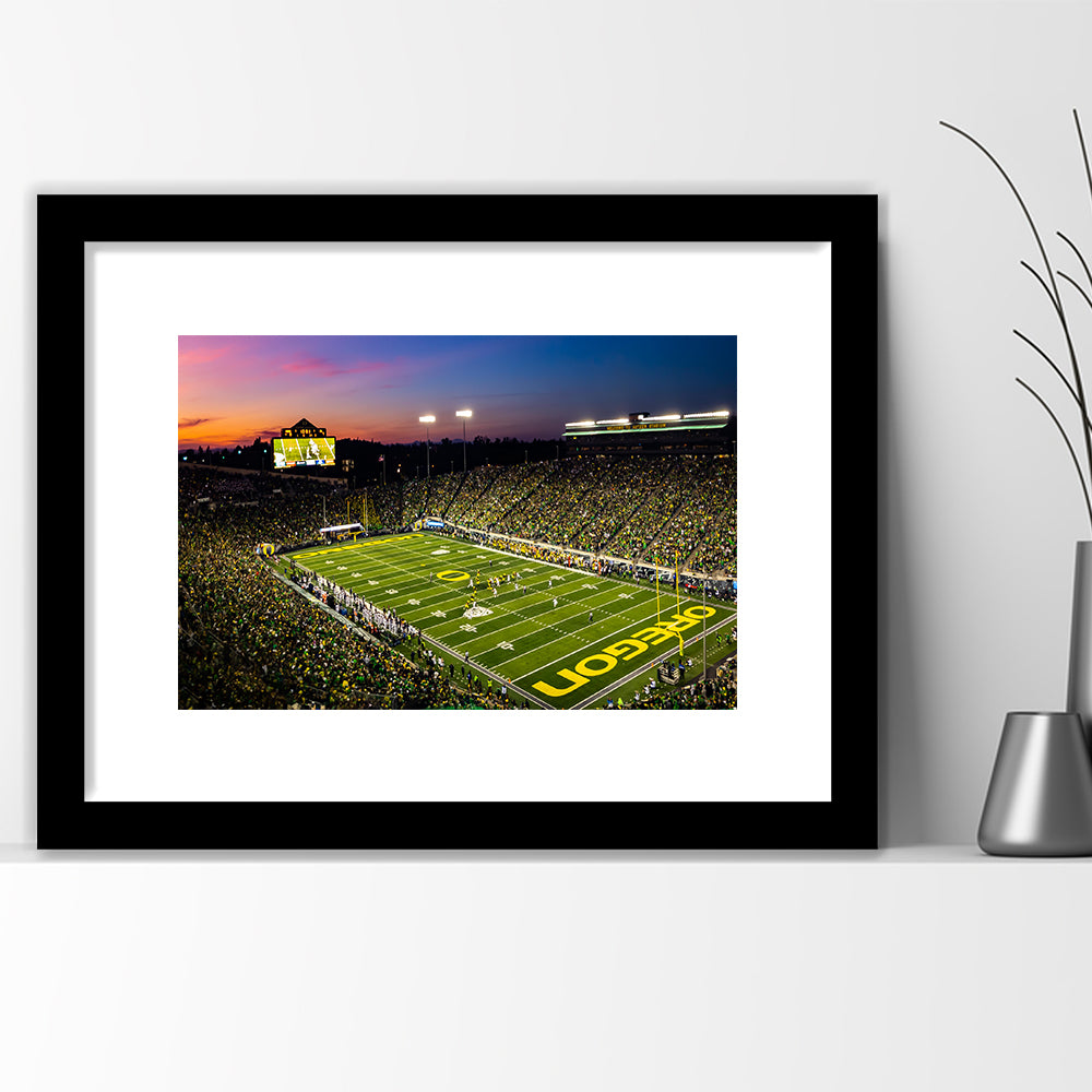 Fall Nights at Auzten Stadium, Stadium Canvas, Sport Art, Gift for him, White Border Framed Art Print Wall Decor