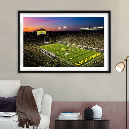 Fall Nights at Auzten Stadium, Stadium Canvas, Sport Art, Gift for him, White Border Framed Art Print Wall Decor