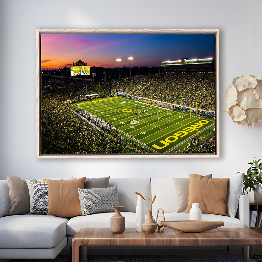 Fall Nights at Auzten Stadium, Stadium Canvas, Sport Art, Framed Canvas Print Wall Art, Floating Frame