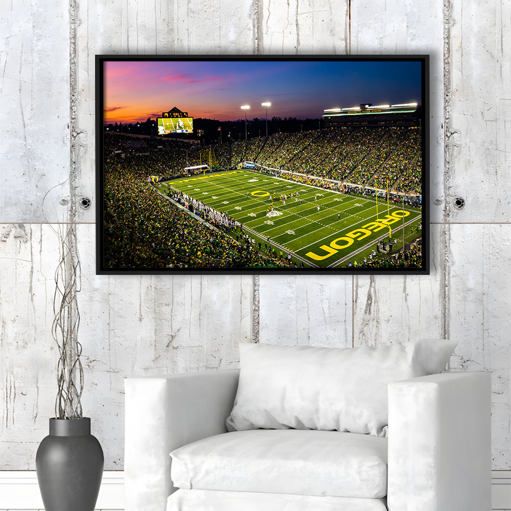 Fall Nights at Auzten Stadium, Stadium Canvas, Sport Art, Framed Canvas Print Wall Art, Floating Frame