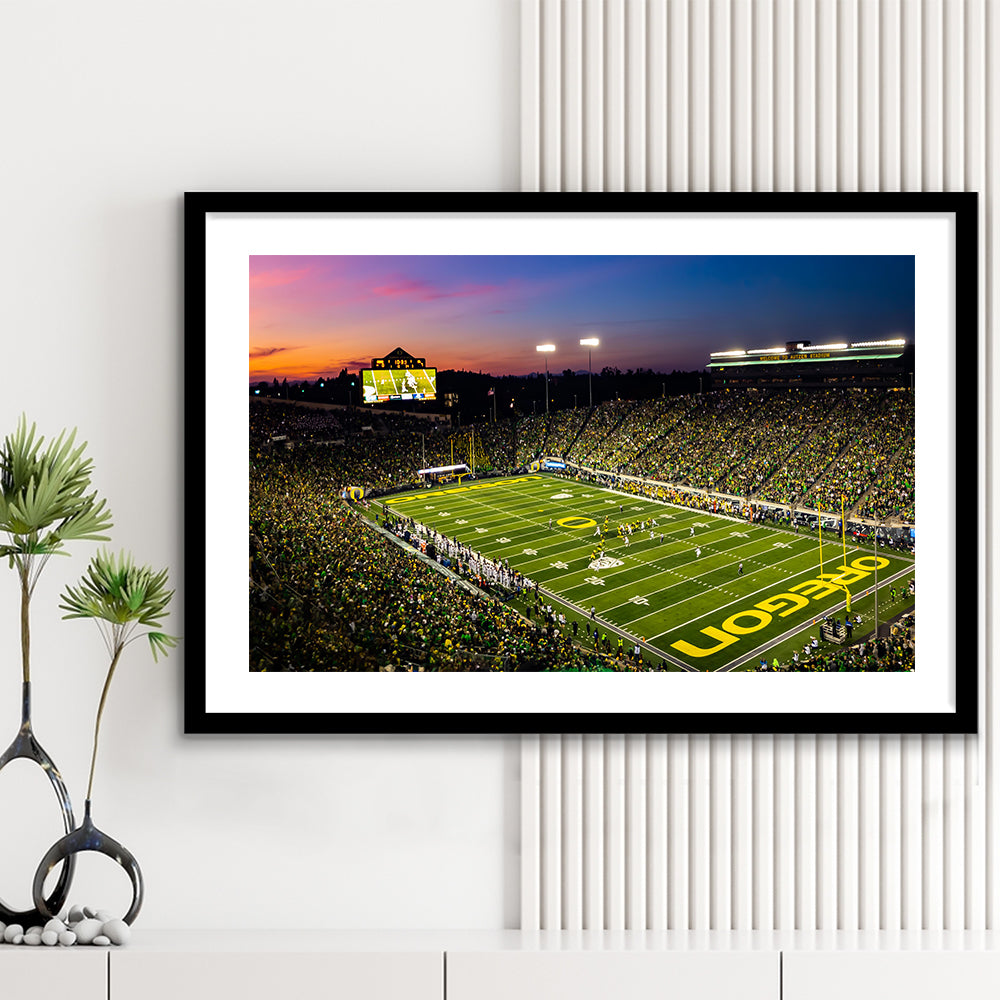 Fall Nights at Auzten Stadium, Stadium Canvas, Sport Art, Gift for him, White Border Framed Art Print Wall Decor