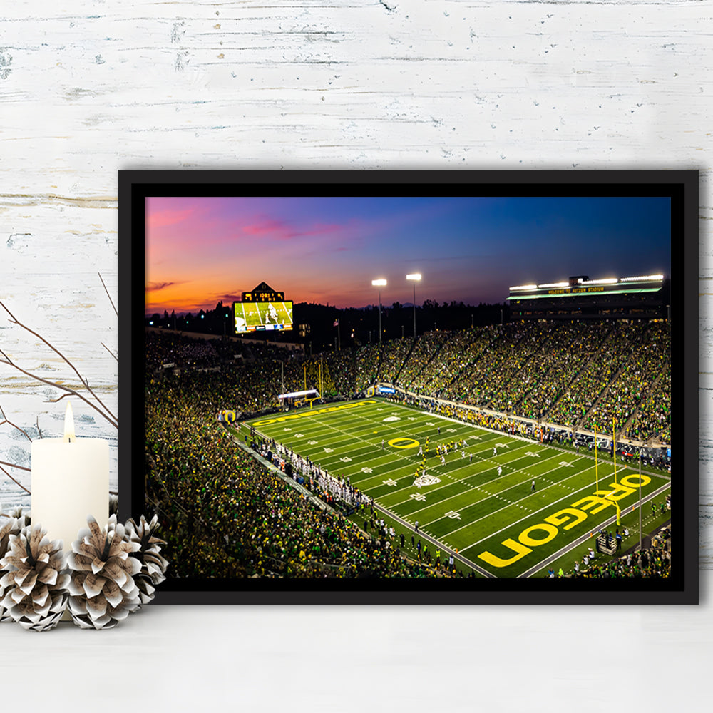 Fall Nights at Auzten Stadium, Stadium Canvas, Sport Art, Framed Canvas Print Wall Art, Floating Frame