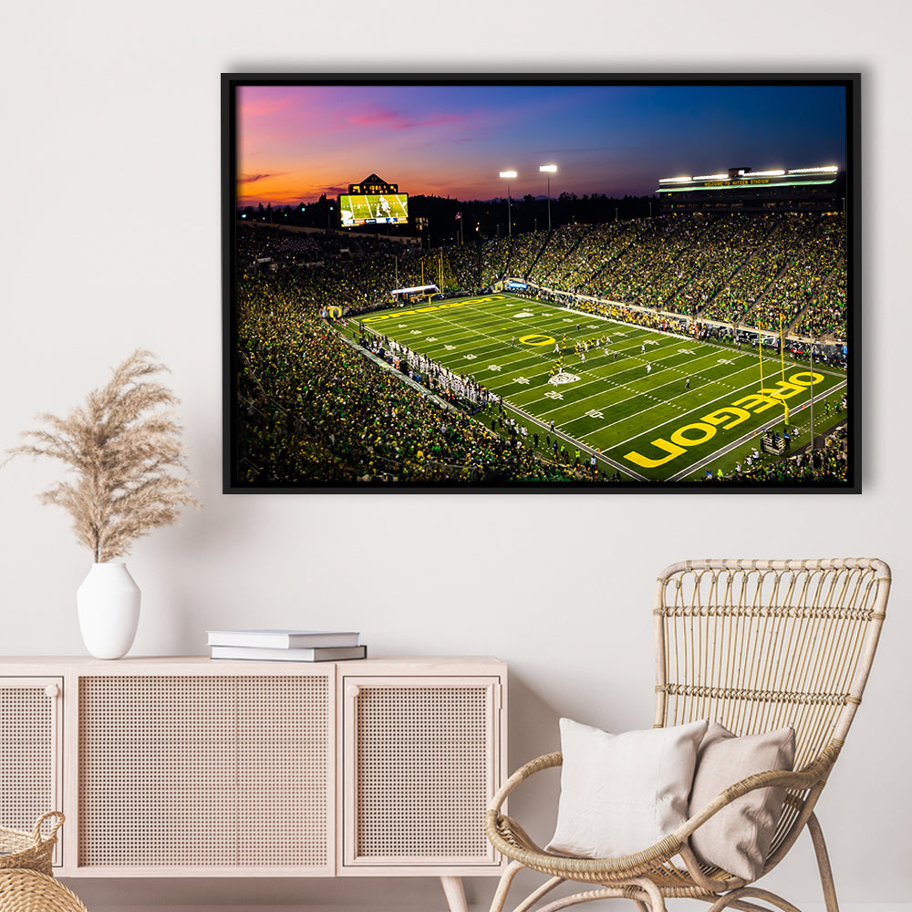 Fall Nights at Auzten Stadium, Stadium Canvas, Sport Art, Framed Canvas Print Wall Art, Floating Frame