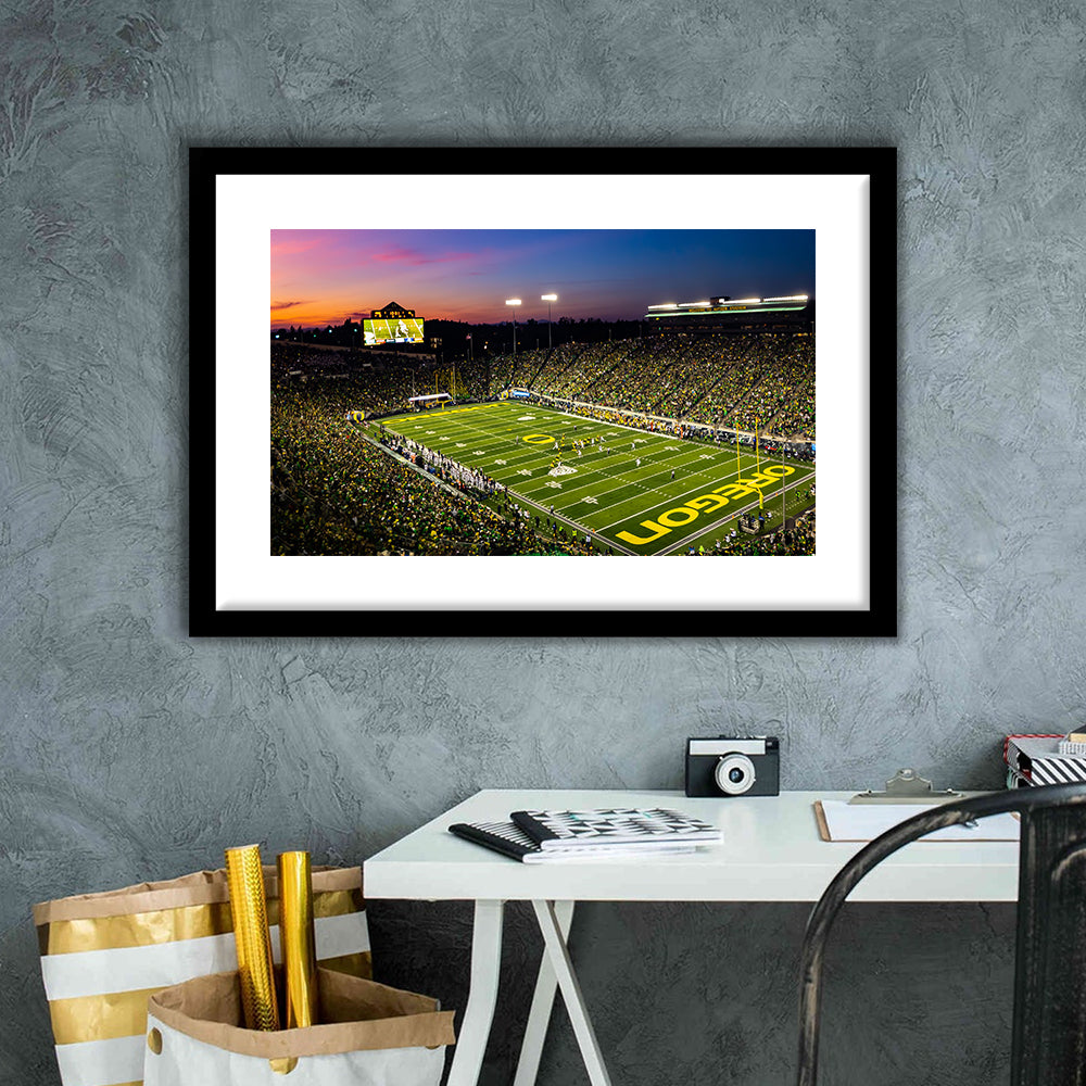 Fall Nights at Auzten Stadium, Stadium Canvas, Sport Art, Gift for him, White Border Framed Art Print Wall Decor