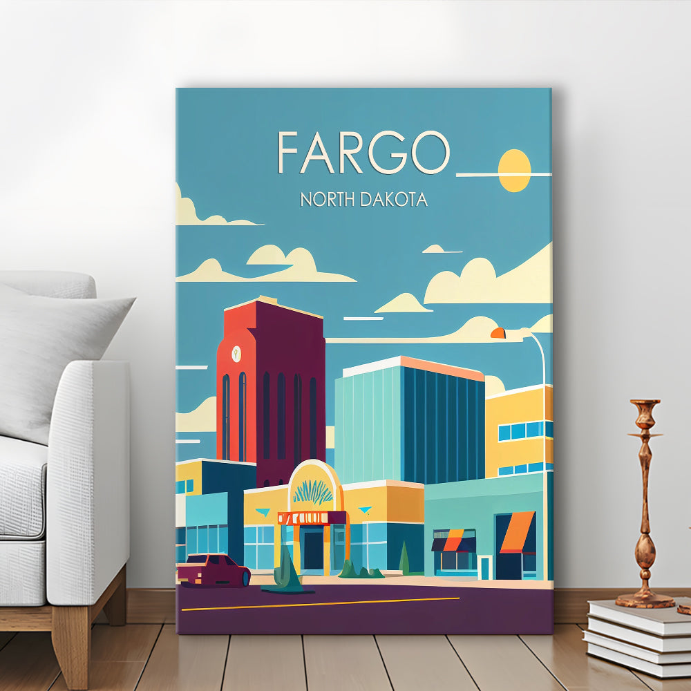 Fargo North Dakota Retro Art Print, Fargo City Wall Art, Canvas Print, Painting Canvas, Living Room Decor