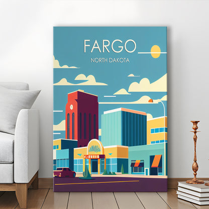 Fargo North Dakota Retro Art Print, Fargo City Wall Art, Canvas Print, Painting Canvas, Living Room Decor