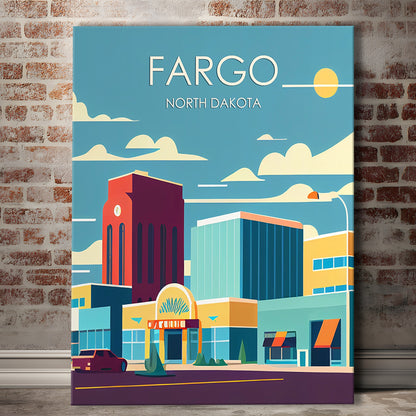 Fargo North Dakota Retro Art Print, Fargo City Wall Art, Canvas Print, Painting Canvas, Living Room Decor