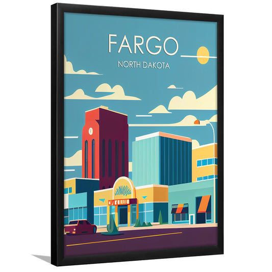 Fargo North Dakota Retro Art Print, Fargo City Wall Art, Framed Art Print, Picture Framed, Painting Art