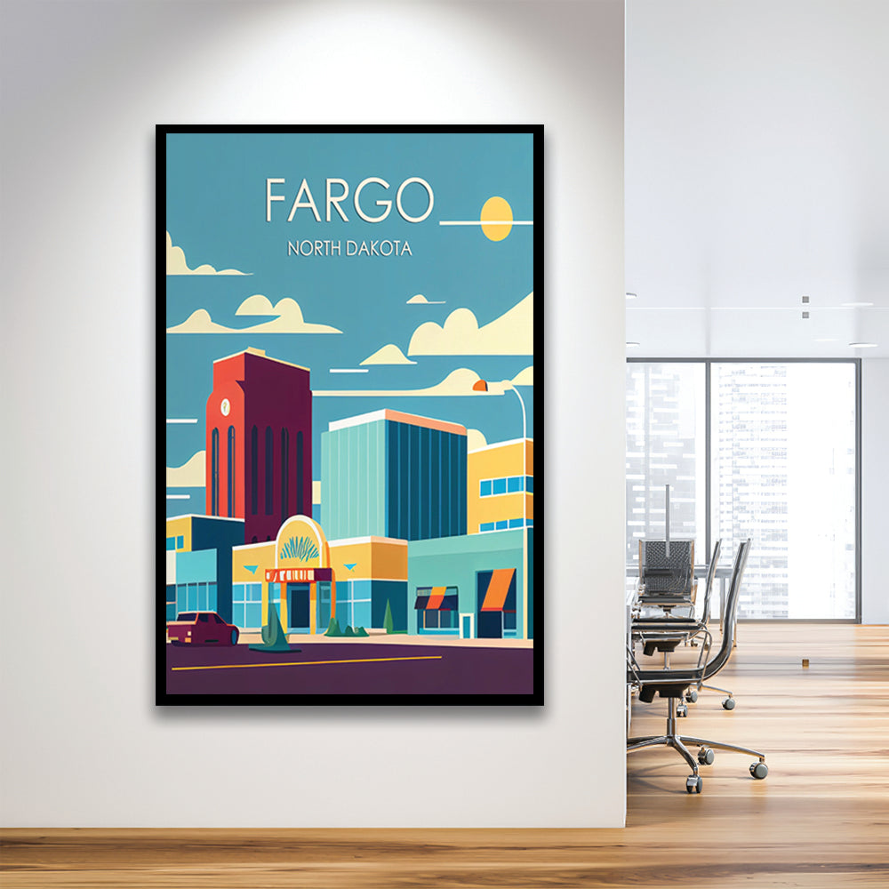 Fargo North Dakota Retro Art Print, Fargo City Wall Art, Framed Art Print, Picture Framed, Painting Art