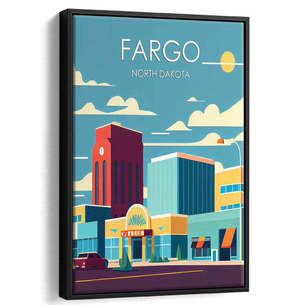 Fargo North Dakota Retro Art Print, Fargo City Wall Art, Floating Framed Canvas Print, Framed Picture, Painting Canvas