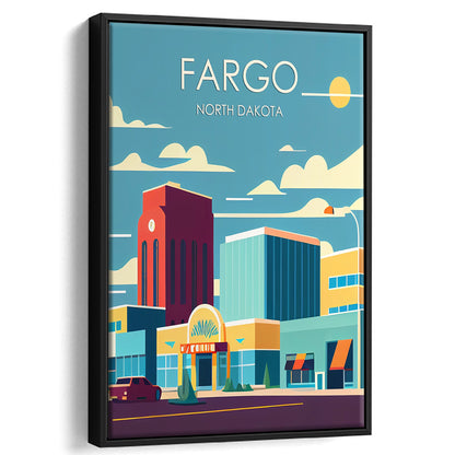 Fargo North Dakota Retro Art Print, Fargo City Wall Art, Floating Framed Canvas Print, Framed Picture, Painting Canvas