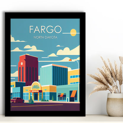 Fargo North Dakota Retro Art Print, Fargo City Wall Art, Framed Art Print, Picture Framed, Painting Art