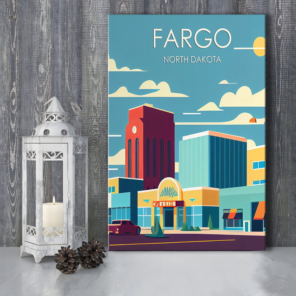 Fargo North Dakota Retro Art Print, Fargo City Wall Art, Canvas Print, Painting Canvas, Living Room Decor