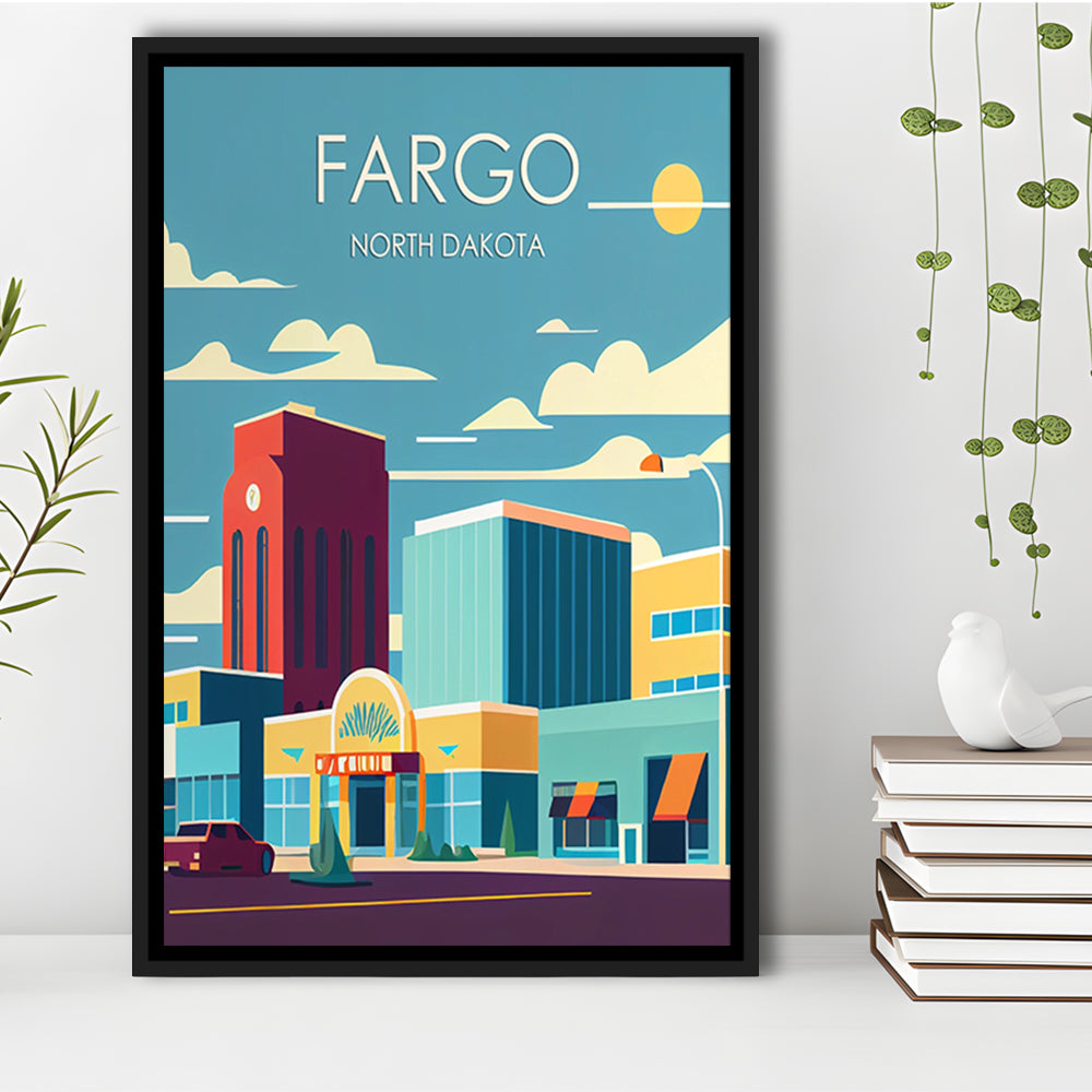 Fargo North Dakota Retro Art Print, Fargo City Wall Art, Floating Framed Canvas Print, Framed Picture, Painting Canvas