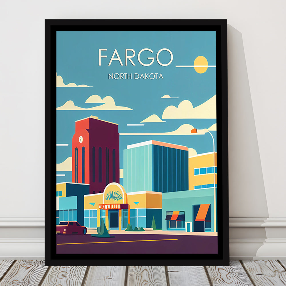 Fargo North Dakota Retro Art Print, Fargo City Wall Art, Floating Framed Canvas Print, Framed Picture, Painting Canvas