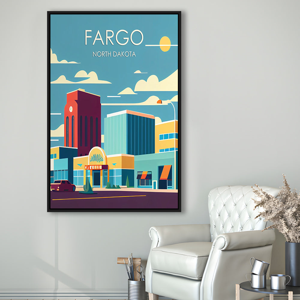 Fargo North Dakota Retro Art Print, Fargo City Wall Art, Floating Framed Canvas Print, Framed Picture, Painting Canvas