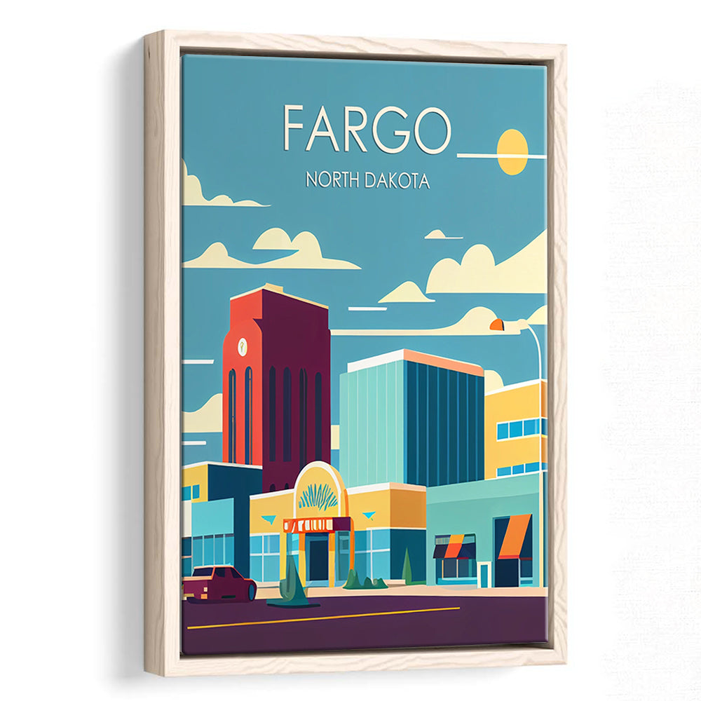 Fargo North Dakota Retro Art Print, Fargo City Wall Art, Floating Framed Canvas Print, Framed Picture, Painting Canvas