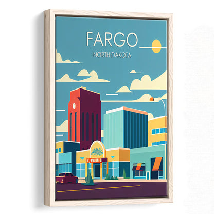 Fargo North Dakota Retro Art Print, Fargo City Wall Art, Floating Framed Canvas Print, Framed Picture, Painting Canvas