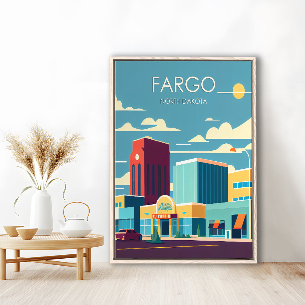 Fargo North Dakota Retro Art Print, Fargo City Wall Art, Floating Framed Canvas Print, Framed Picture, Painting Canvas