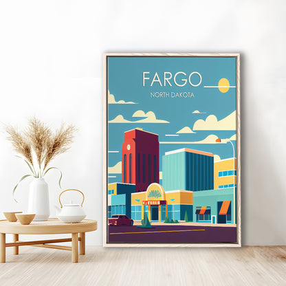 Fargo North Dakota Retro Art Print, Fargo City Wall Art, Floating Framed Canvas Print, Framed Picture, Painting Canvas