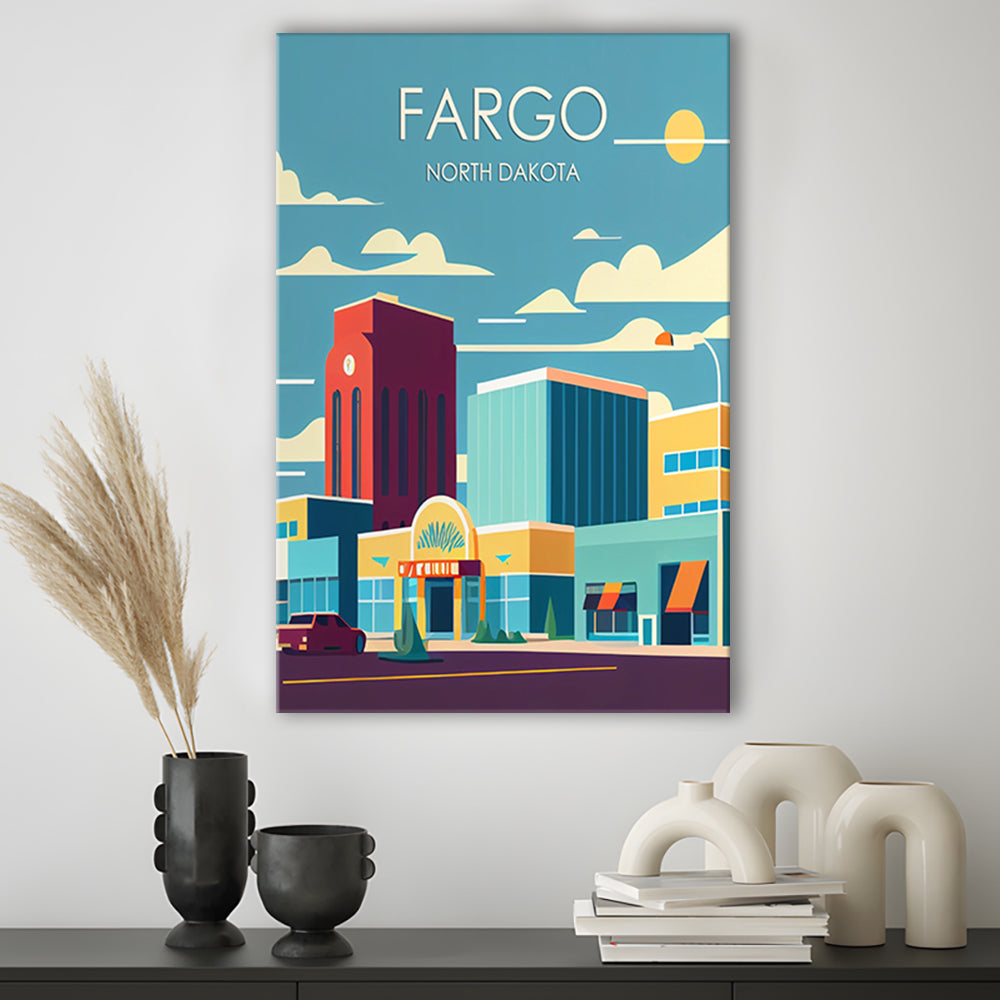Fargo North Dakota Retro Art Print, Fargo City Wall Art, Canvas Print, Painting Canvas, Living Room Decor