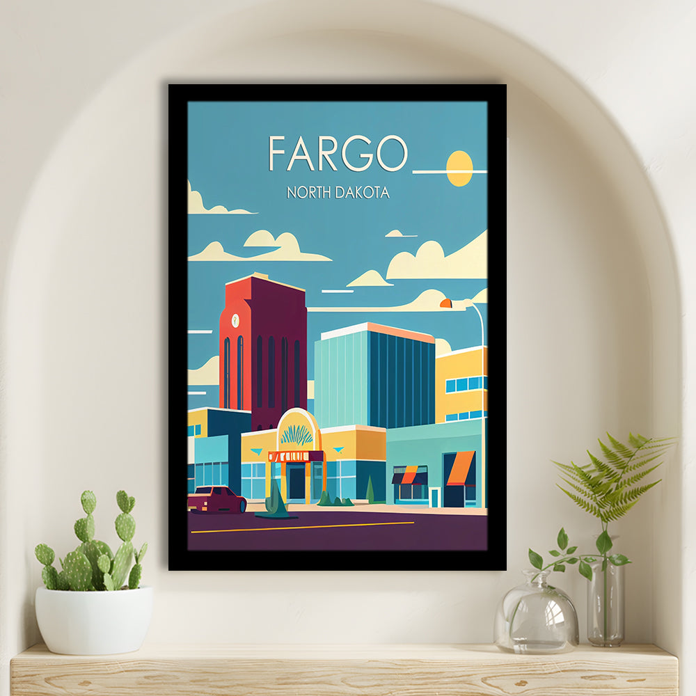 Fargo North Dakota Retro Art Print, Fargo City Wall Art, Framed Art Print, Picture Framed, Painting Art