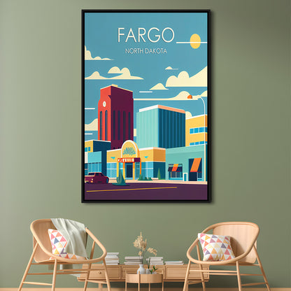Fargo North Dakota Retro Art Print, Fargo City Wall Art, Floating Framed Canvas Print, Framed Picture, Painting Canvas