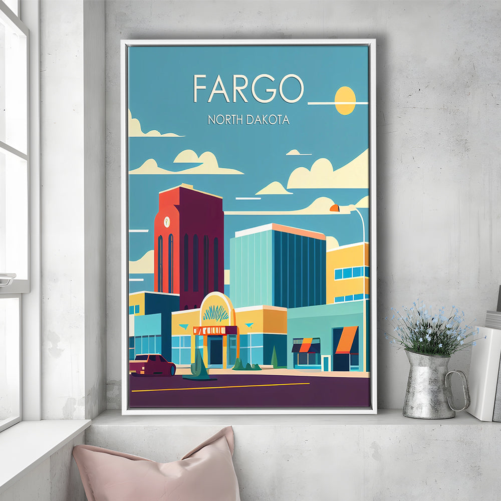 Fargo North Dakota Retro Art Print, Fargo City Wall Art, Floating Framed Canvas Print, Framed Picture, Painting Canvas