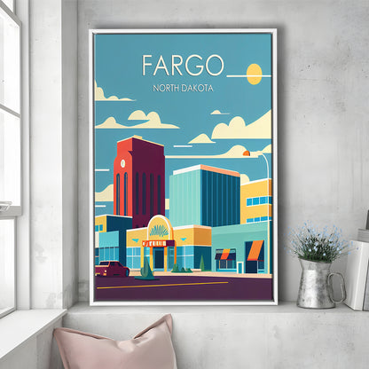 Fargo North Dakota Retro Art Print, Fargo City Wall Art, Floating Framed Canvas Print, Framed Picture, Painting Canvas