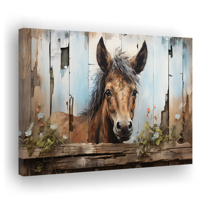 Farmhouse, Farm Horse Rustic Painting On Wood Effect Canvas Print, Canvas Print Wall Art, Wall Decor, Painting Canvas