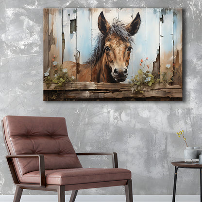 Farmhouse, Farm Horse Rustic Painting On Wood Effect Canvas Print, Canvas Print Wall Art, Wall Decor, Painting Canvas