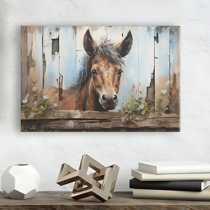 Farmhouse, Farm Horse Rustic Painting On Wood Effect Canvas Print, Canvas Print Wall Art, Wall Decor, Painting Canvas