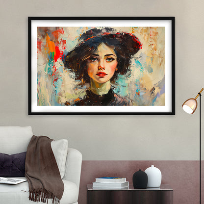 Fashion Girl In Black Painting, Framed  Print, Painting Art, Framed Art Print White Border Wall Decor