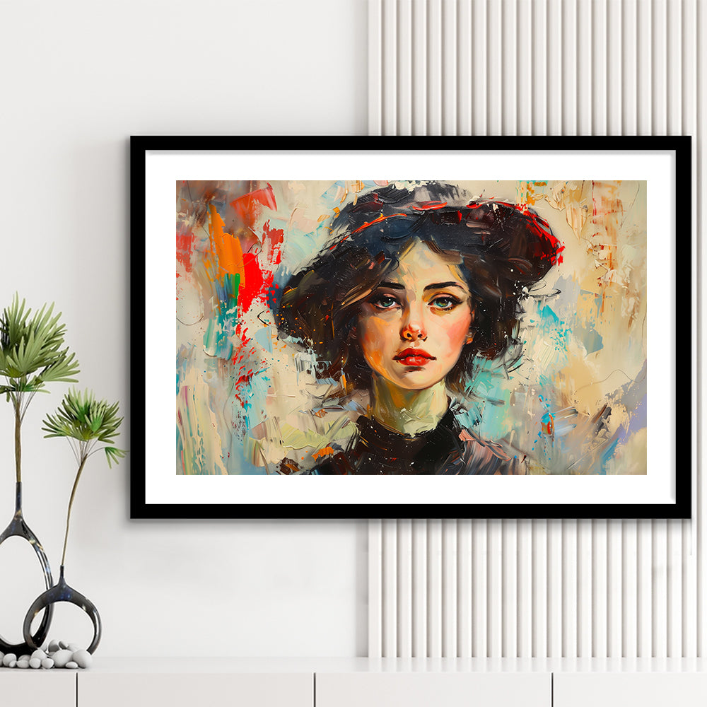 Fashion Girl In Black Painting, Framed  Print, Painting Art, Framed Art Print White Border Wall Decor