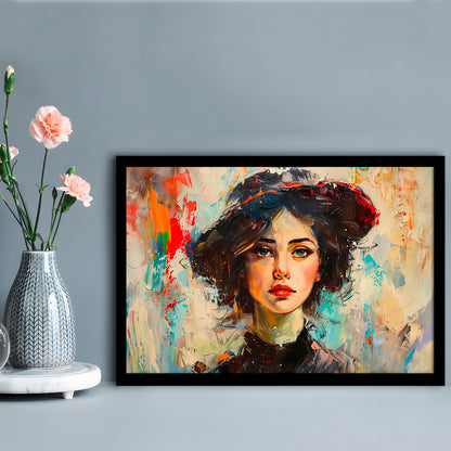 Fashion Girl In Black Painting, Framed  Print, Painting Art, Framed Art Print Wall Decor, Framed Picture
