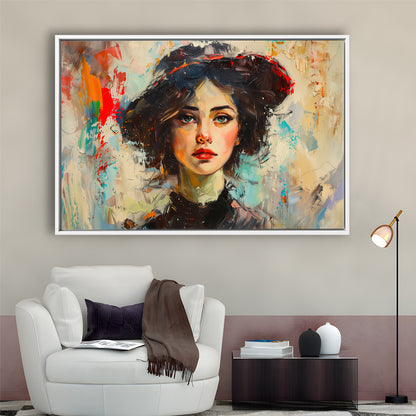 Fashion Girl In Black Painting, Framed Canvas Print, Painting Art, Floating Framed Canvas Print Wall Art