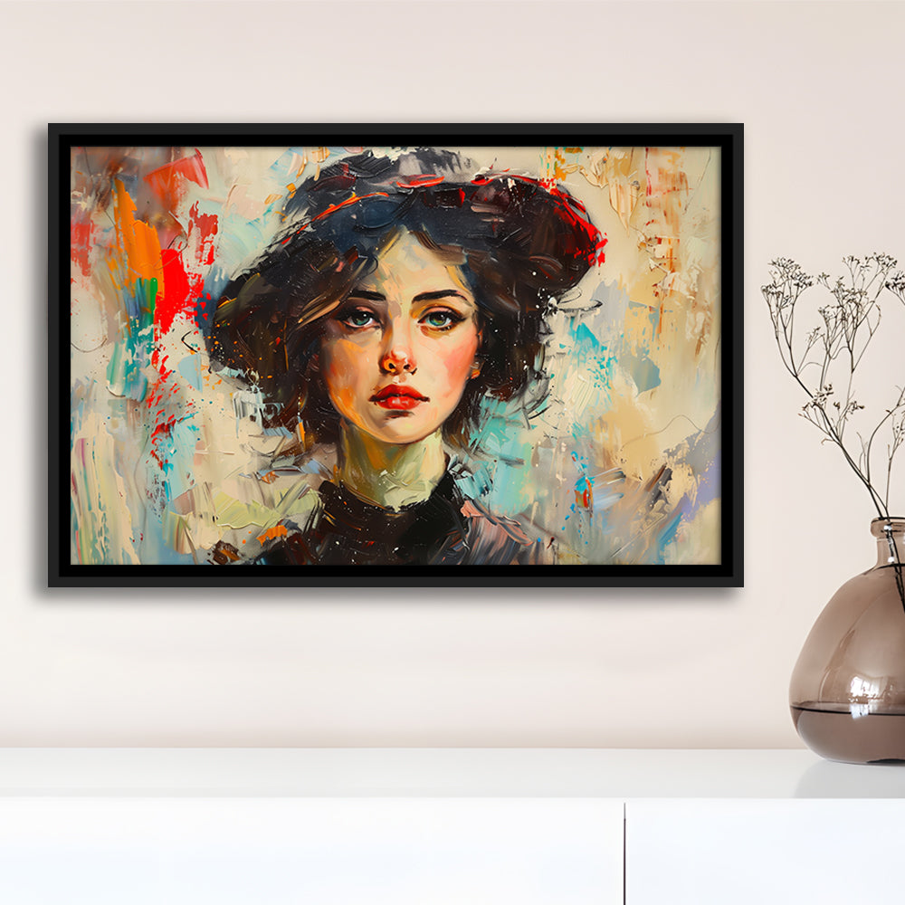 Fashion Girl In Black Painting, Framed Canvas Print, Painting Art, Floating Framed Canvas Print Wall Art