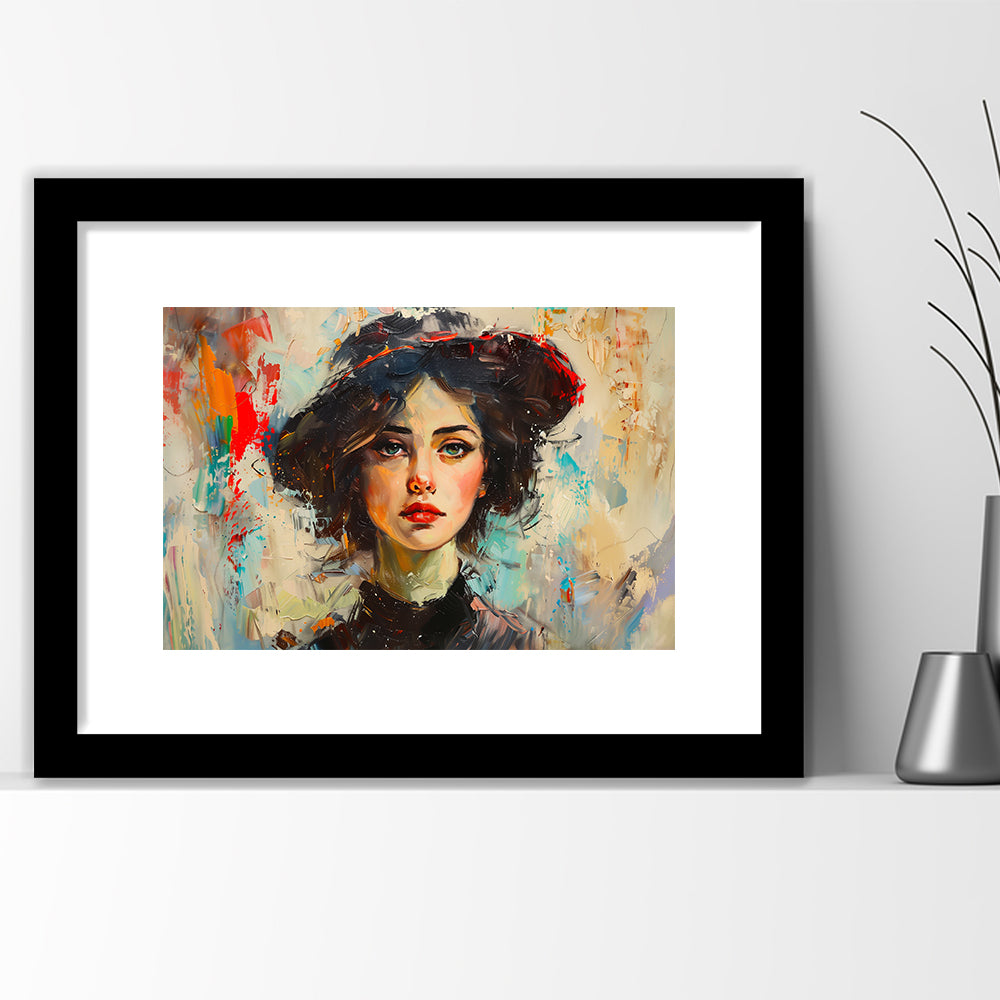 Fashion Girl In Black Painting, Framed  Print, Painting Art, Framed Art Print White Border Wall Decor