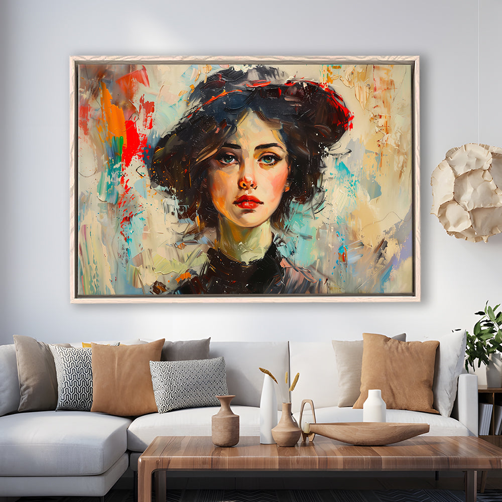 Fashion Girl In Black Painting, Framed Canvas Print, Painting Art, Floating Framed Canvas Print Wall Art