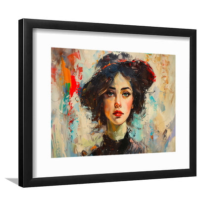 Fashion Girl In Black Painting, Framed  Print, Painting Art, Framed Art Print White Border Wall Decor