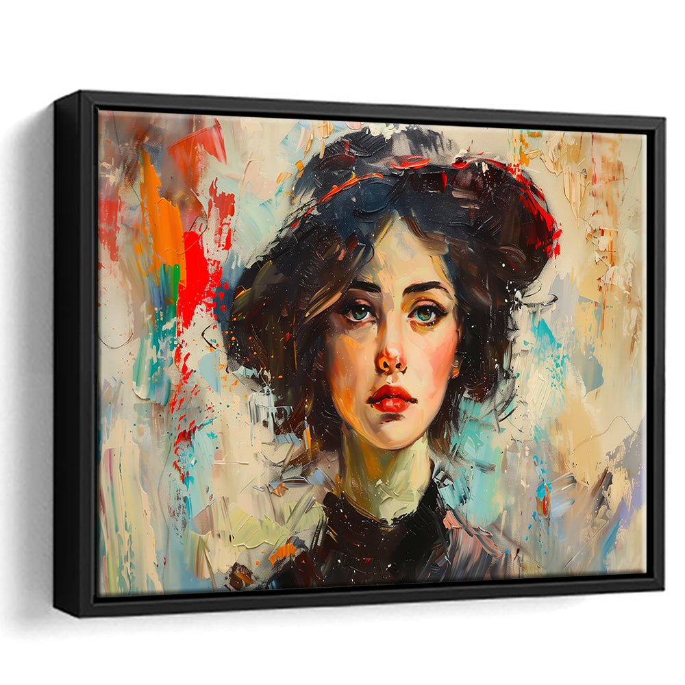 Fashion Girl In Black Painting, Framed Canvas Print, Painting Art, Floating Framed Canvas Print Wall Art