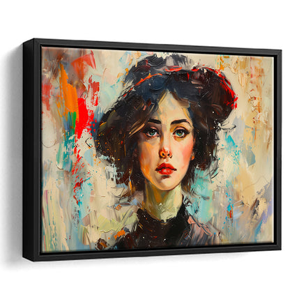 Fashion Girl In Black Painting, Framed Canvas Print, Painting Art, Floating Framed Canvas Print Wall Art
