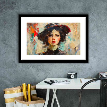 Fashion Girl In Black Painting, Framed  Print, Painting Art, Framed Art Print White Border Wall Decor